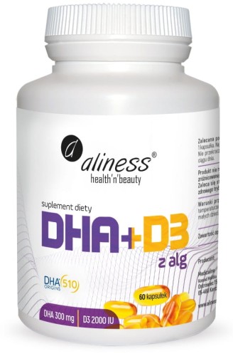 Omega DHA 300 mg z alg + D3 2000 IU - 60 kapsułek - Aliness