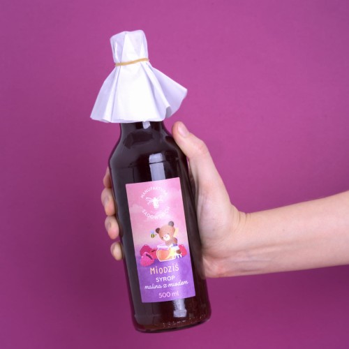 Syrop malinowy z miodem Miodziś 500 ml - Pasieki Rodziny Sadowskich