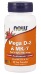 Mega D-3 & MK-7 (5 000 IU/ 180 mcg) - 60 kapsułek - Now