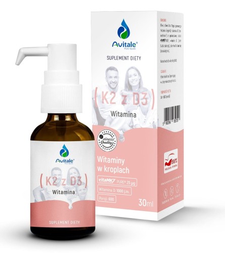 Witamina K2 (Vita MK7) 25 25 µg + D3 1000 IU - 30 ml (krople) - Avitale