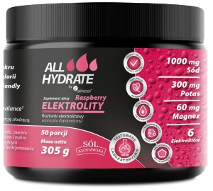 ALLHydrate Elektrolity Raspberry smak malinowy proszek 305 g 50 porcji - Aliness