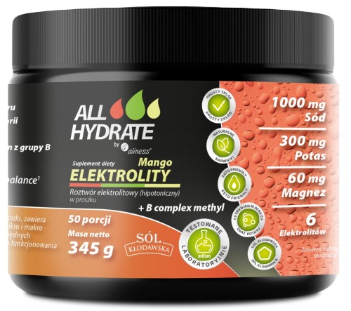 Elektrolity B complex methyl Mango - proszek 345 g - 50 porcji - ALLHydrate
