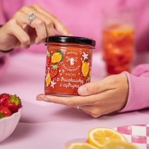 Miód z truskawką i cytryną 430 g - Pasieki Rodziny Sadowskich