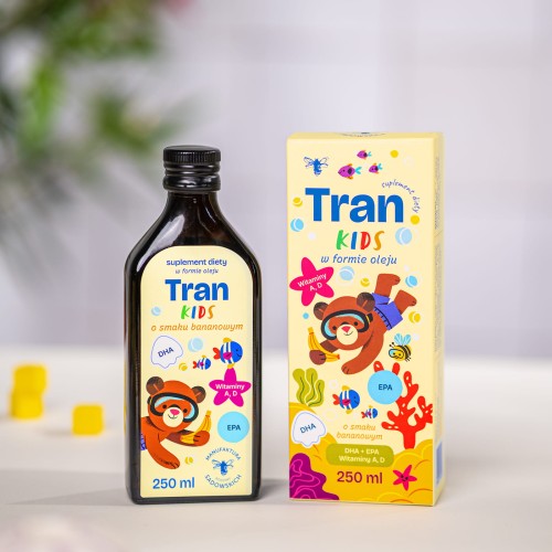 Tran Kids o smaku bananowym w postaci oleju 250 ml - Pasieki Rodziny Sadowskich