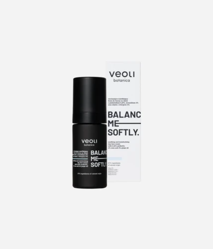 Wyciszająco-nawilżający krem do twarzy na dzień z prebiotykiem 0,25%, mocznikiem 2% oraz olejem z winogron 4% Balance Me Softly 30 ml - Veoli Botanica