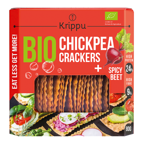 Krakersy proteinowe z ciecierzycy pikantne z burakiem BIO 80 g - Krippu