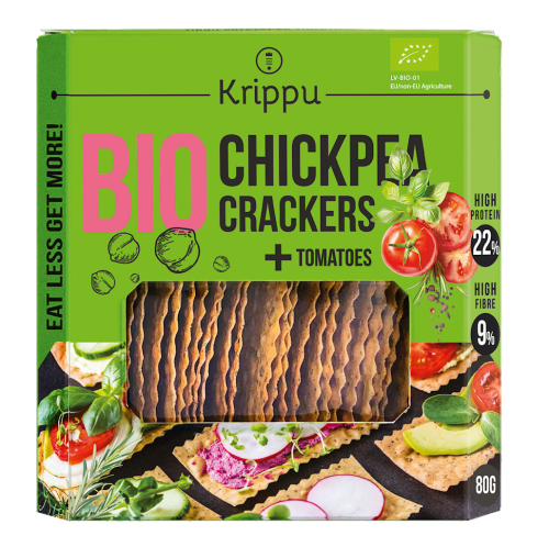 Krakersy proteinowe z ciecierzycy z pomidorem BIO 80 g - Krippu