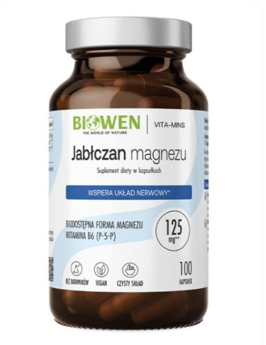 Jabłczan magnezu + witamina B6 P-5-P 100 kapsułek - Biowen