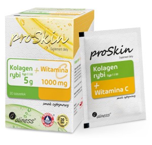 PRZECENA! (krótki termin) Kolagen rybi 5 g + Witamina C 1000 mg Complex proSkin smak cytrynowy 30 saszetek - Aliness