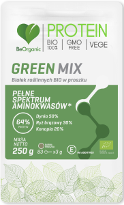 Green Mix białek roślinnych BIO Protein w proszku 250 g - BeOrganic 