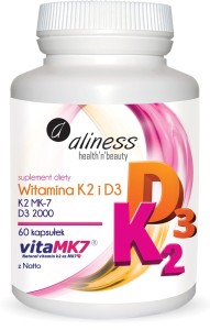 Witamina K2 mk-7 100 µg z natto + D3 2000 IU 60 kapsułek - Aliness